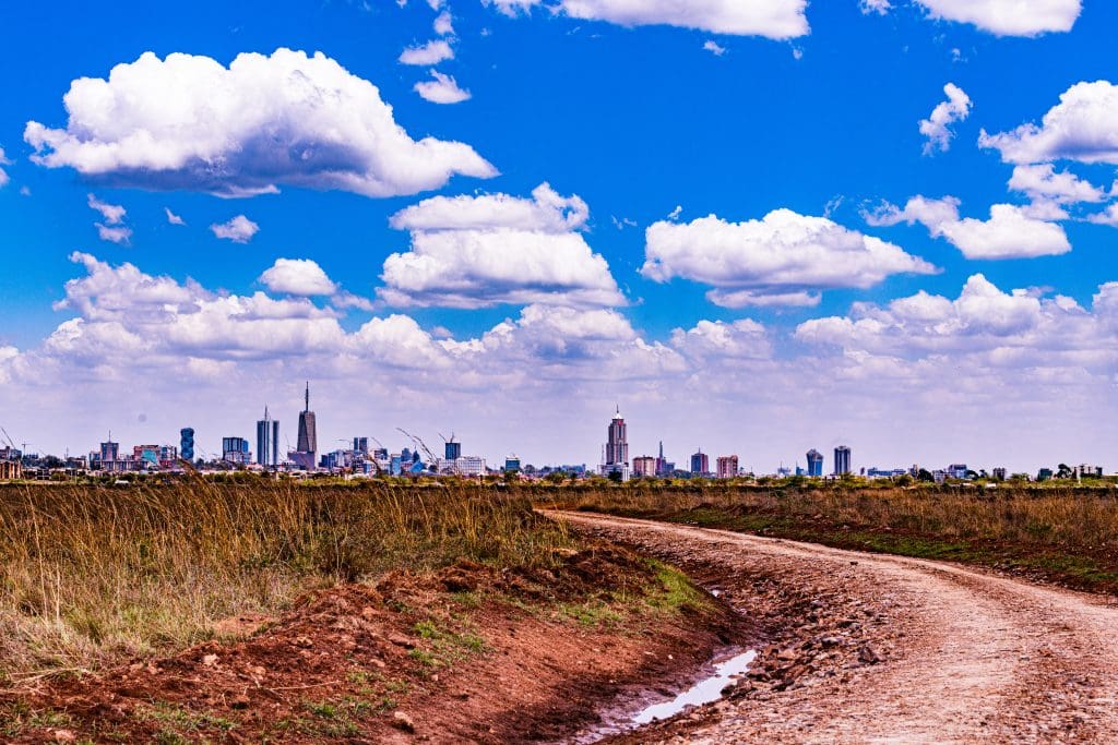 nairobi national park with the view of the skycrapers